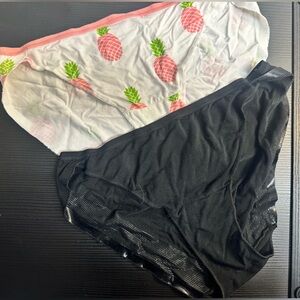 Women’s Kickee Pants Pineapple Print & Black Bottoms Bikini Underwear SZ M